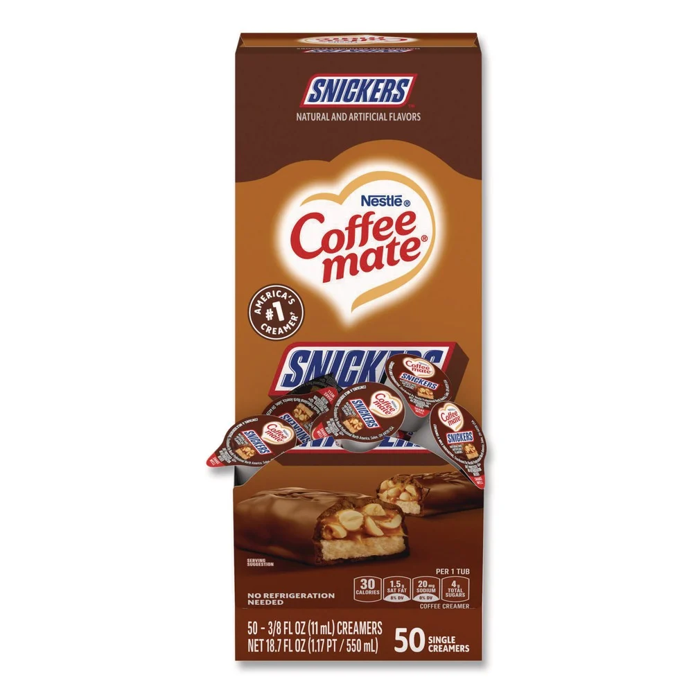 Coffee-Mate 12384196 0.38 oz. Mini Cups Liquid Coffee Creamer - Snickers (50/Box)