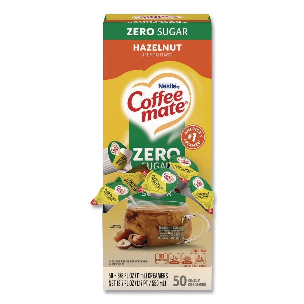 Coffee-Mate 0.38 oz Mini Cups Liquid Coffee Creamer - Zero Sugar Hazelnut (50/Box)