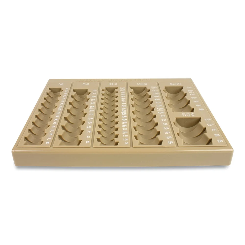 CONTROLTEK 7.75 in. x 10 in. x 1.5 in. 6-Compartments Stackable Plastic Coin Tray - Tan