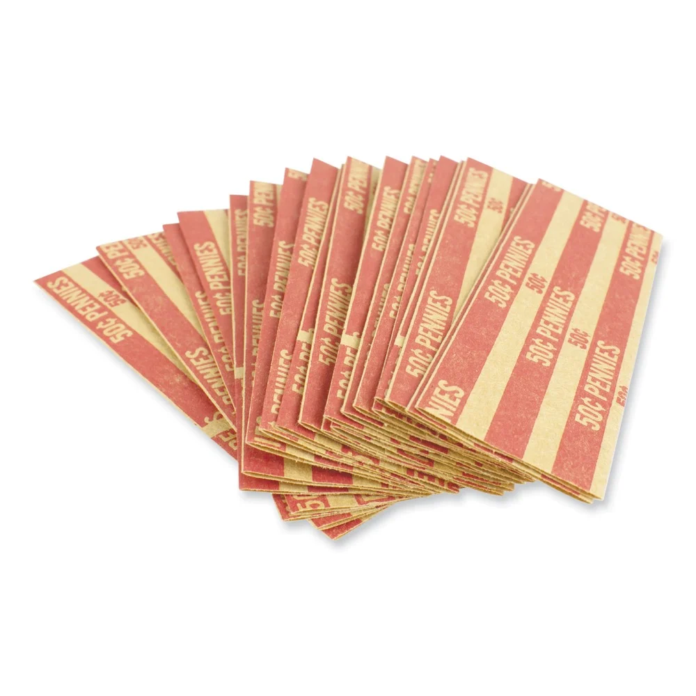 CONTROLTEK 0.50 Dollar Pennies Flat Tubular Coin Wrap - Red (1000/Box)