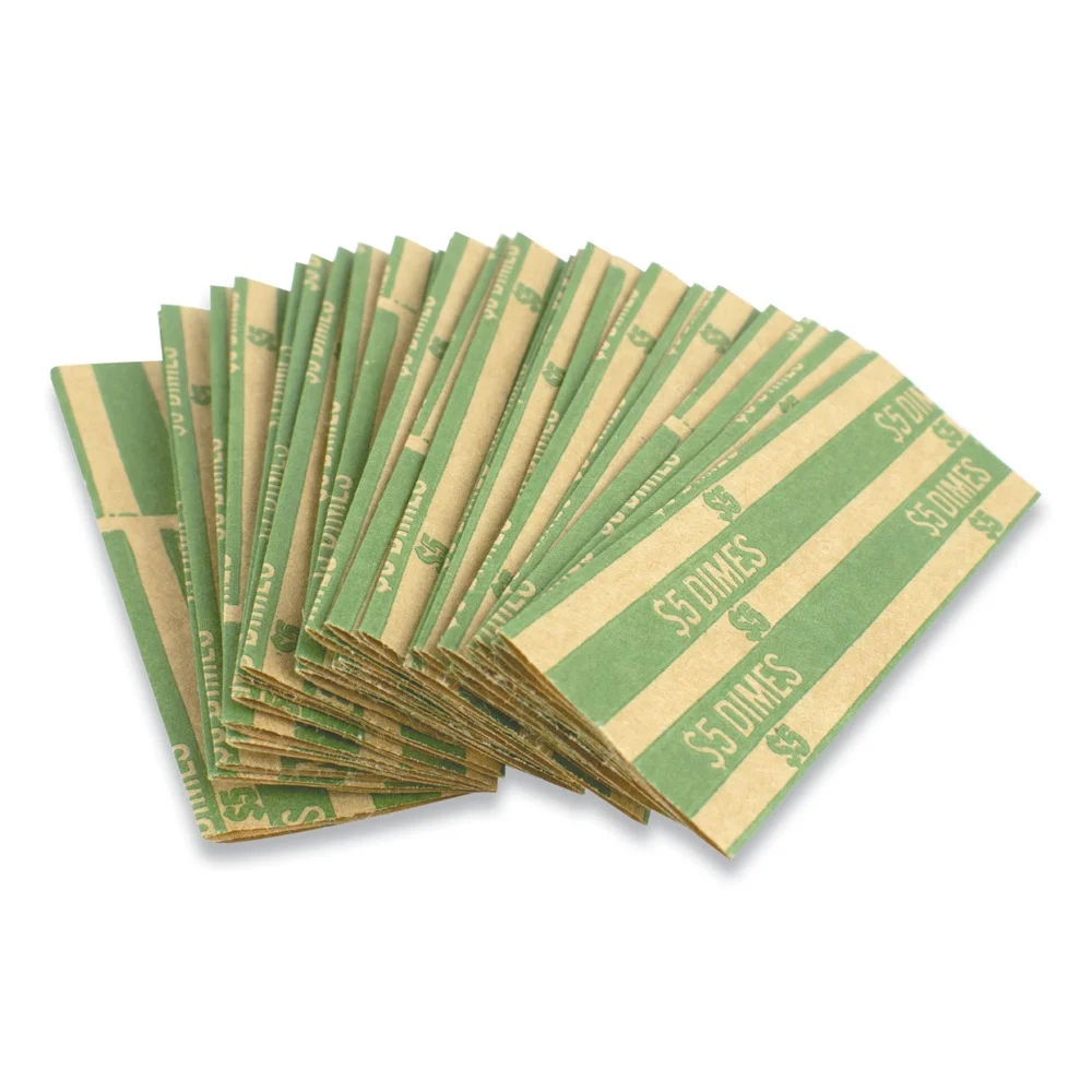 CONTROLTEK 5 Dollar Dimes Flat Tubular Coin Wrap - Green (1000/Box)