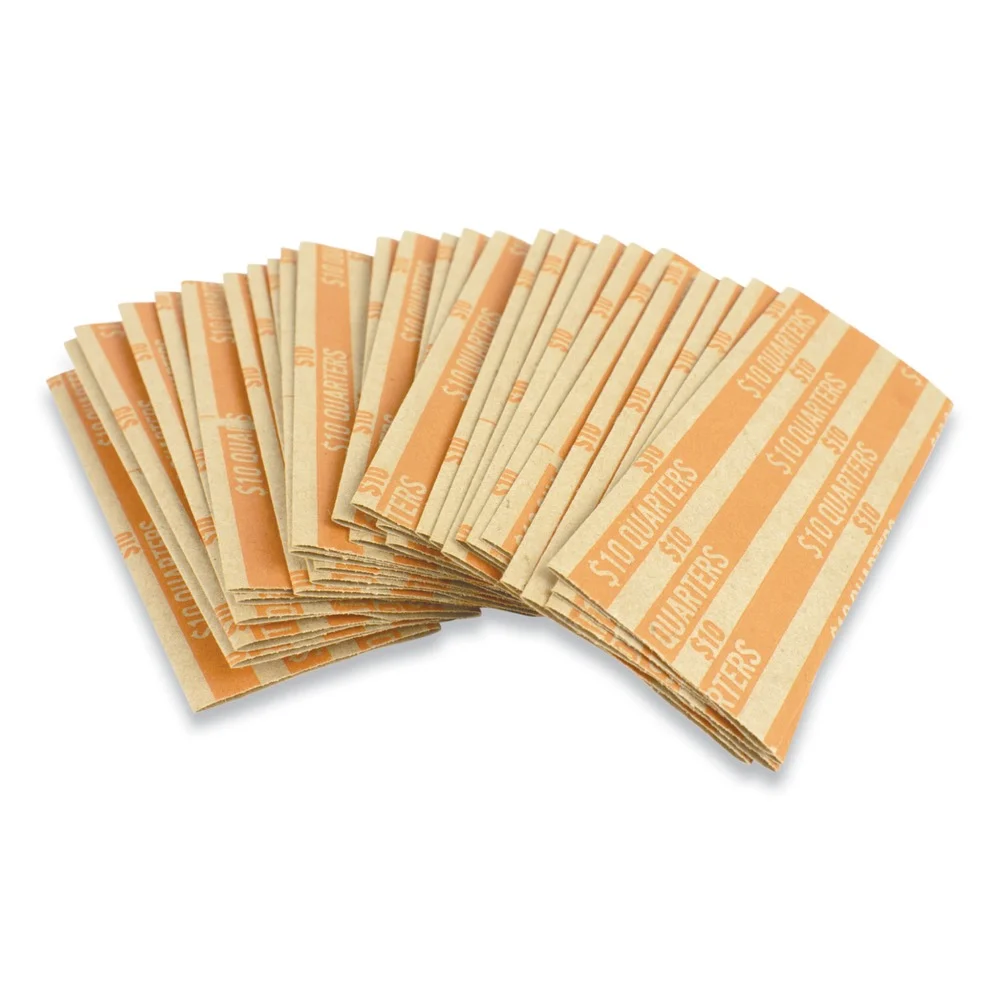 CONTROLTEK 10 Dollar Quarters Flat Tubular Coin Wrap - Orange (1000/Box)