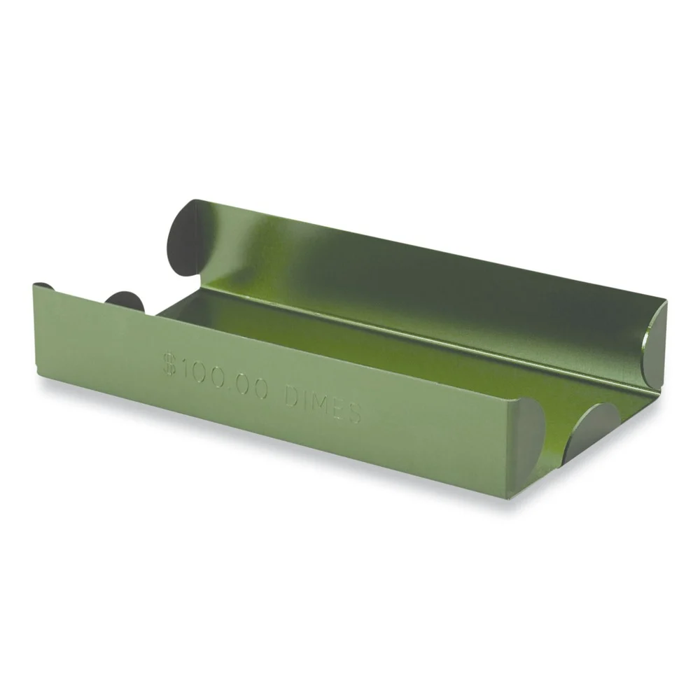 CONTROLTEK 3.5 in. x 10 in. x 1.75 in. Dimes Stackable Metal Coin Tray - Green