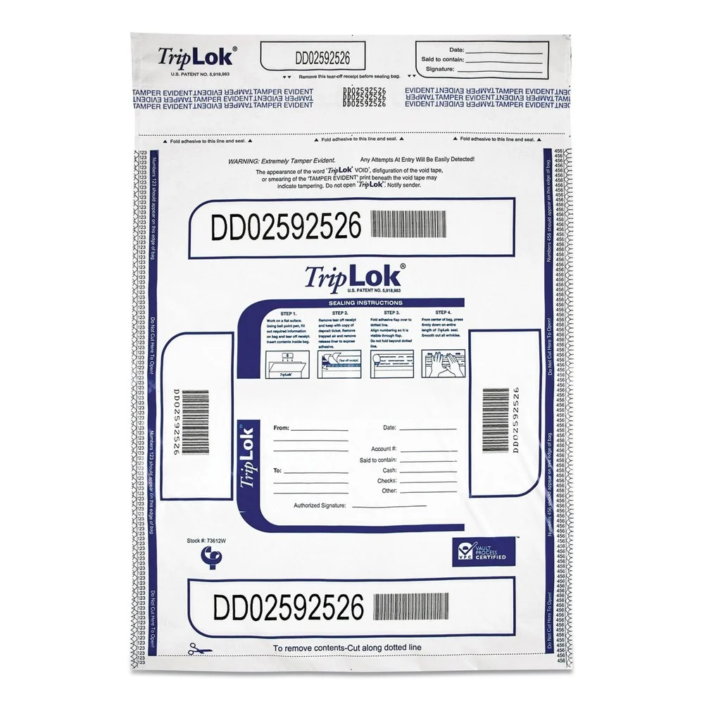 TripLOK 12 in. x 16 in. Plastic Deposit Bag - White (100/Pack)