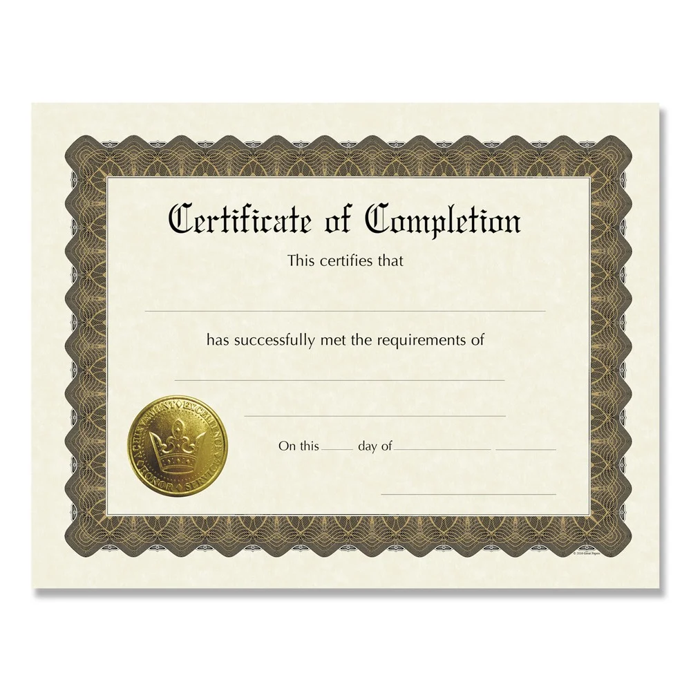 Great Papers! 11 in. x 8.5 in. Completion Ready-to-Use Certificates - Ivory/Brown/Gold Colors with Brown Border (6/Pack)