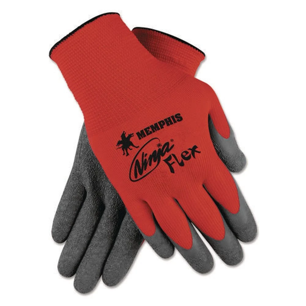 MCR Safety Ninja Flex Latex Coated Palm Gloves - Large Red/Gray (1-Dozen)