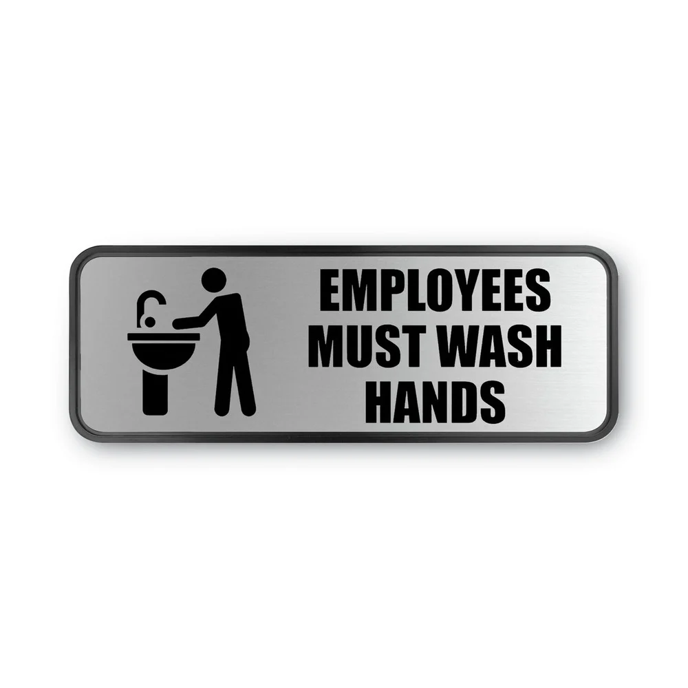 Cosco 9 in. x 3 in. Employees Must Wash Hands Brushed Metal Office Sign - Silver