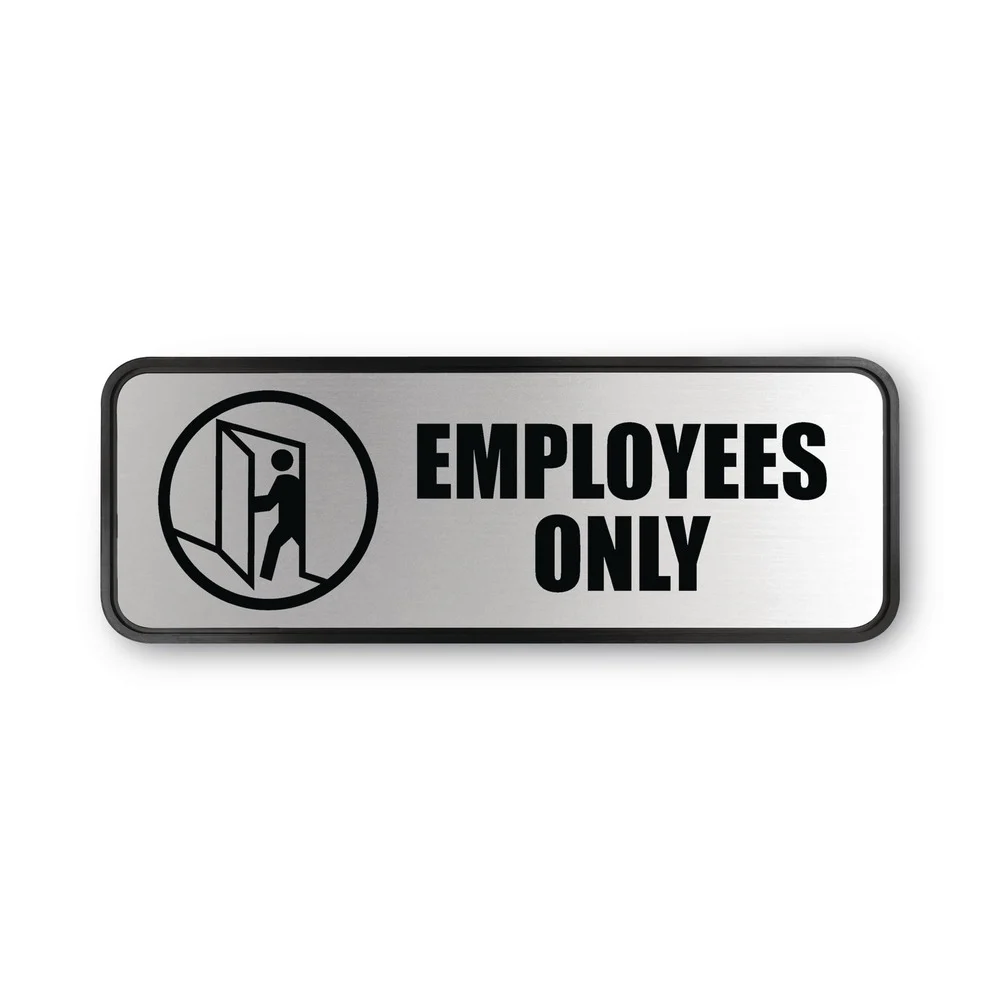 Cosco 9 in. x 3 in. Employees Only Brushed Metal Office Sign - Silver