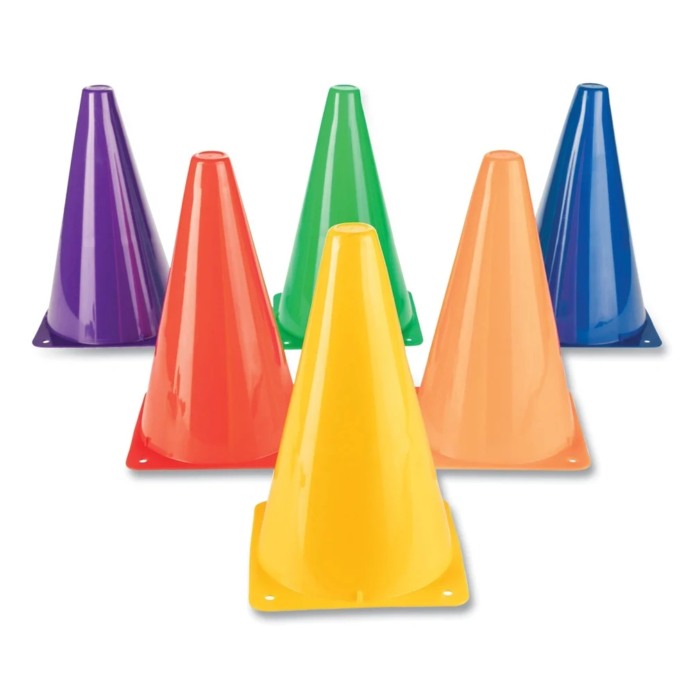 Champion Sports TC9SET 5 in. x 5 in. Base 9 in. Tall High-Visibility Plastic Cones - Assorted Colors (6/Set)