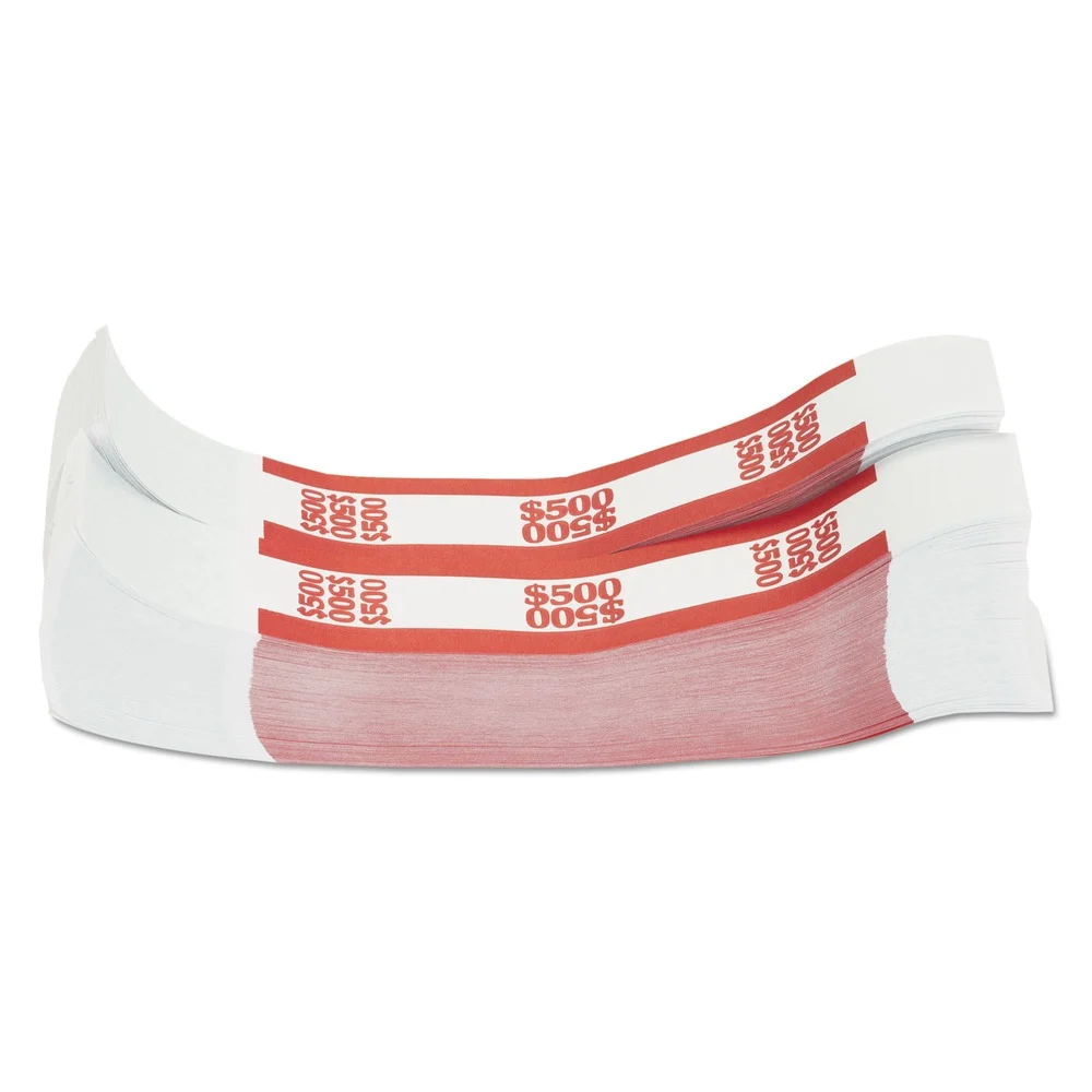 Pap-R Products 400500 500 Dollar in 5 Dollar Bills Currency Straps - Red (1000/Pack)