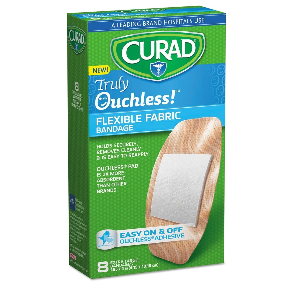 Curad 1.65 in. x 4 in. Ouchless Flex Fabric Bandages (8/Box)