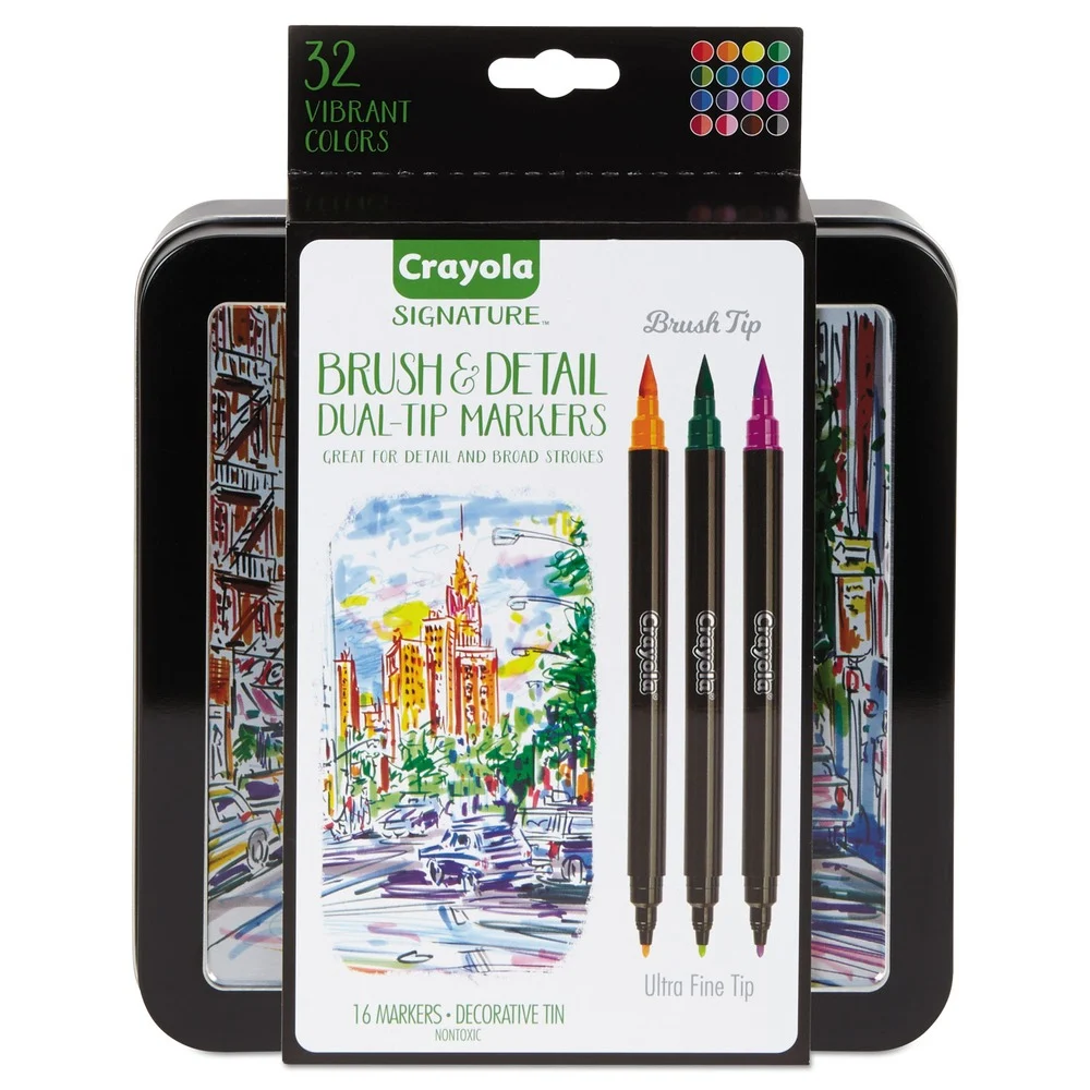 Crayola 586501 Brush and Detail Dual Ended Extra-Fine Markers - Assorted Colors (16/Set)