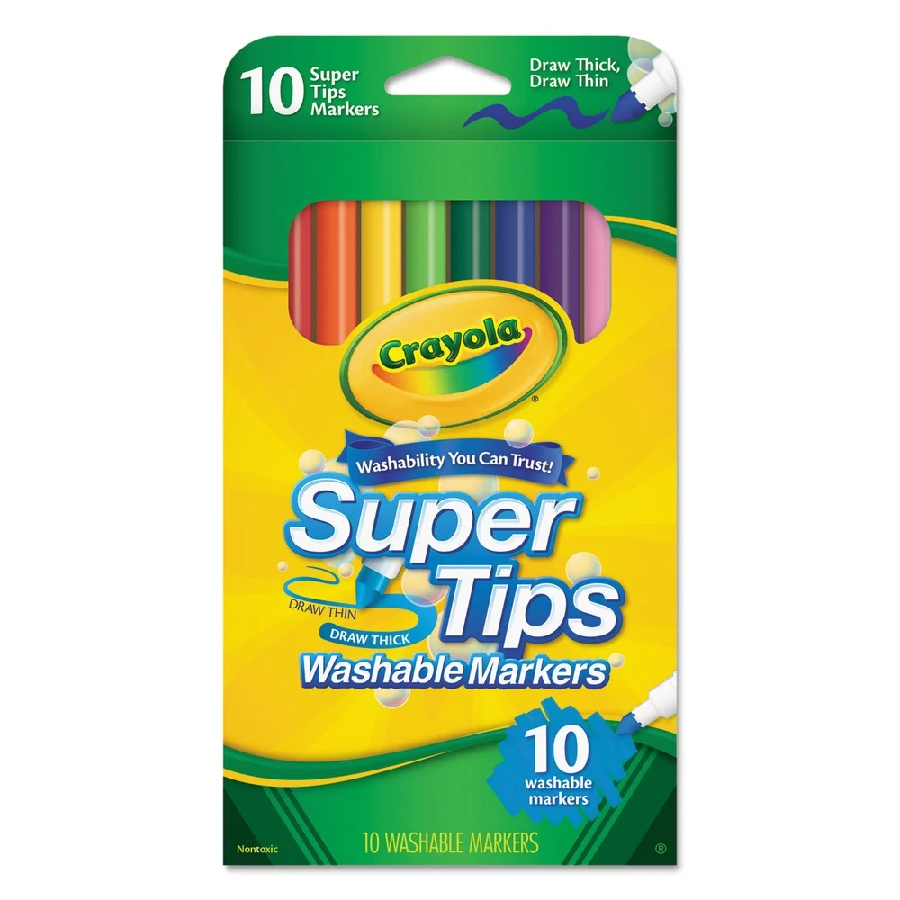 Crayola 588610 Fine/Broad Bullet Tips Washable Super Tips Markers - Assorted Colors (10/Set)