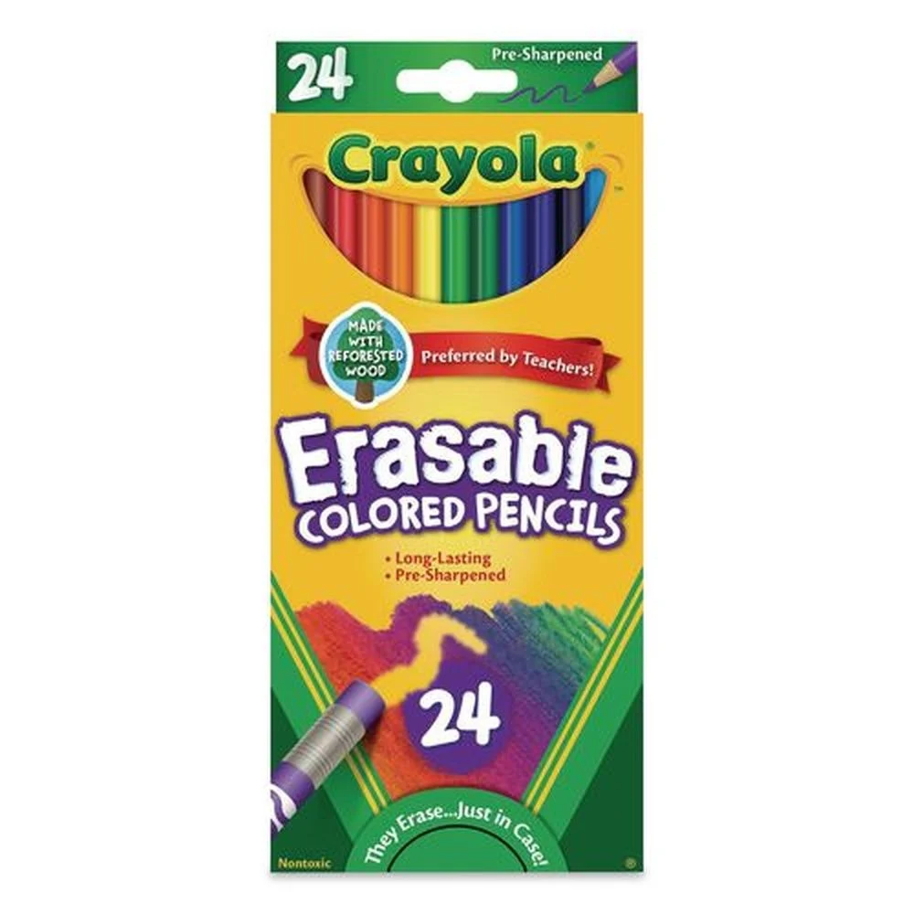 Crayola 3.3 millimeter 2B Erasable Color Pencil - Assorted Lead and Barrel Colors (24/Box)