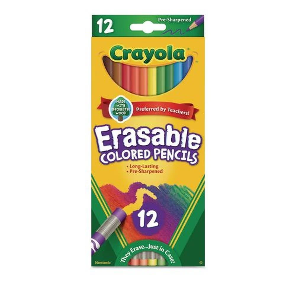 Crayola 684412 3.3 mm 2B Erasable Color Pencil Set - Assorted Lead and Barrel Colors (12/Box)