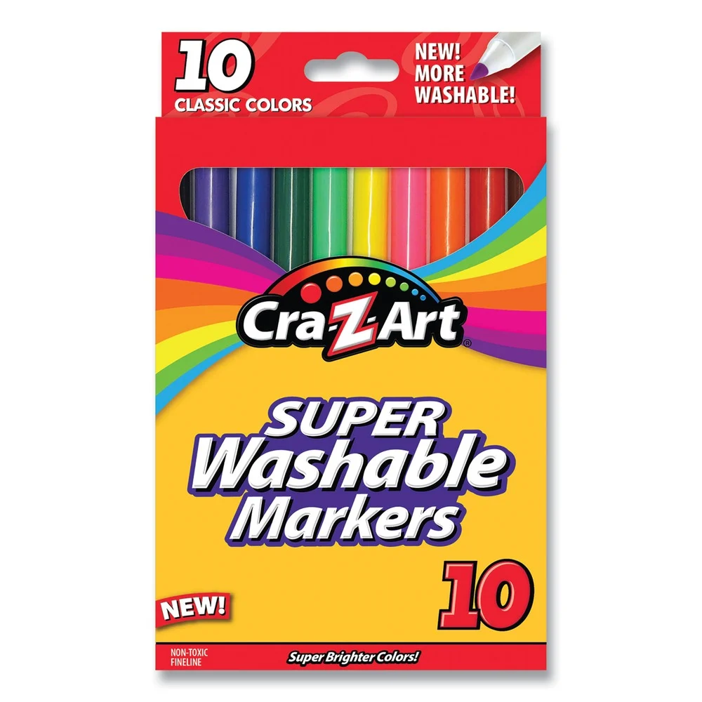 Cra-Z-Art 1016148 Super Washable Fine Bullet Tip Markers - Assorted Colors (10/Set)
