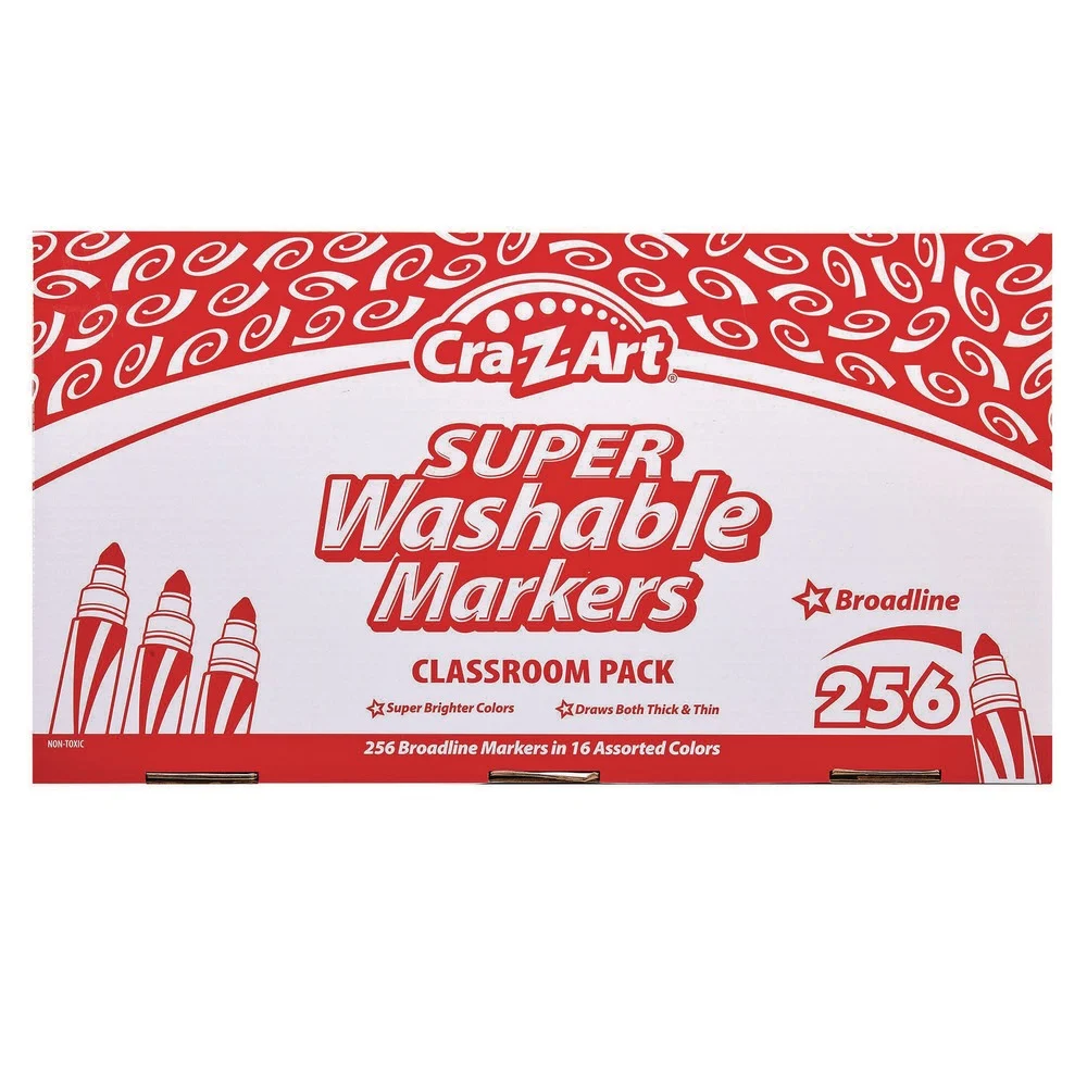 Cra-Z-Art 740091 Super Washable Broad Bullet Tip Markers Classpack - Assorted Colors (256/Set)