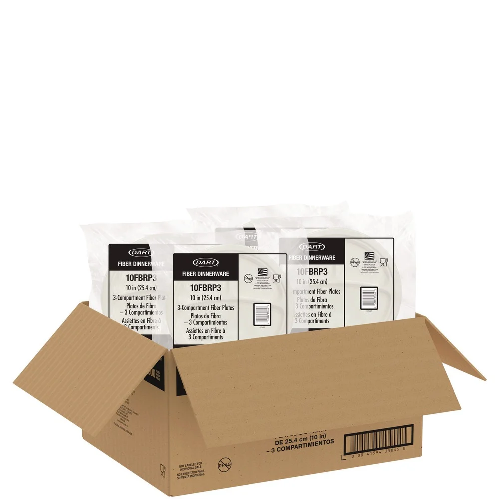 Dart 10FBRP3 10.2 in. Diameter 3-Compartment ProPlanet Seal Compostable Fiber Dinnerware Plate - Natural (500/Carton)