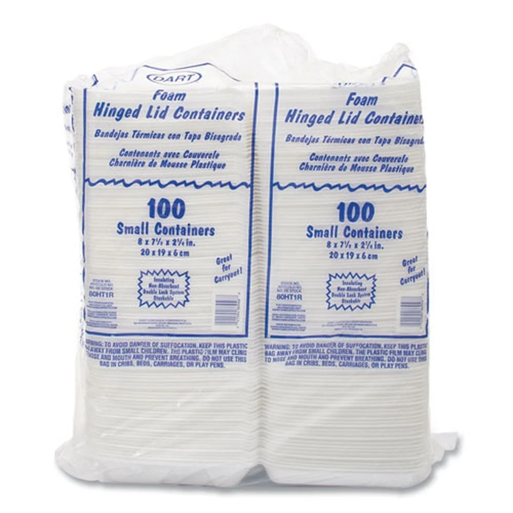 Dart 80HT1R 7.5 in. x 8 in. x 2.2 in. Foam Hinged Lid Containers - White (200/Carton)