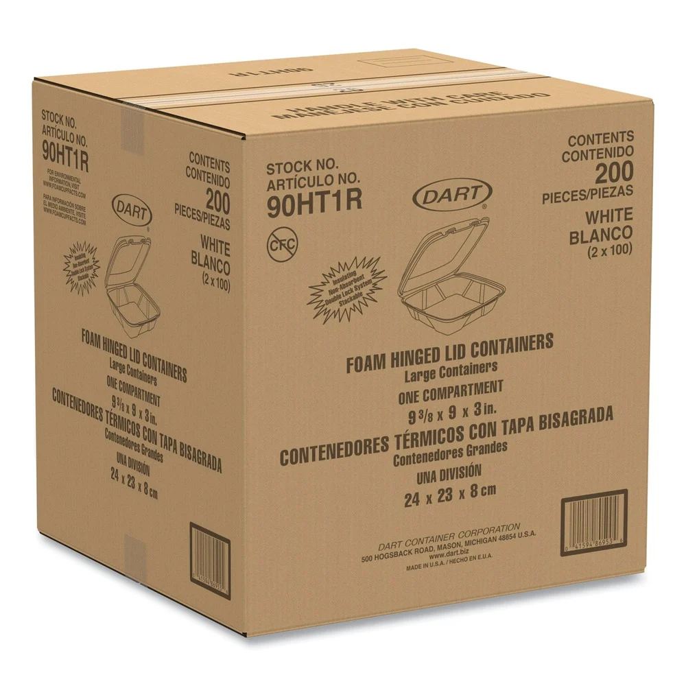Dart 90HT1R 9 in. x 9 in. x 3 in. Foam Hinged Lid Containers - White (200/Carton)
