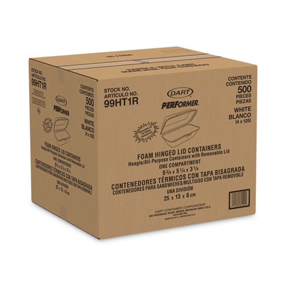 Dart 99HT1R 5.3 in. x 9.8 in. x 3.3 in. Foam Hinged Lid Hoagie Container with Removable Lid - White (500/Carton)