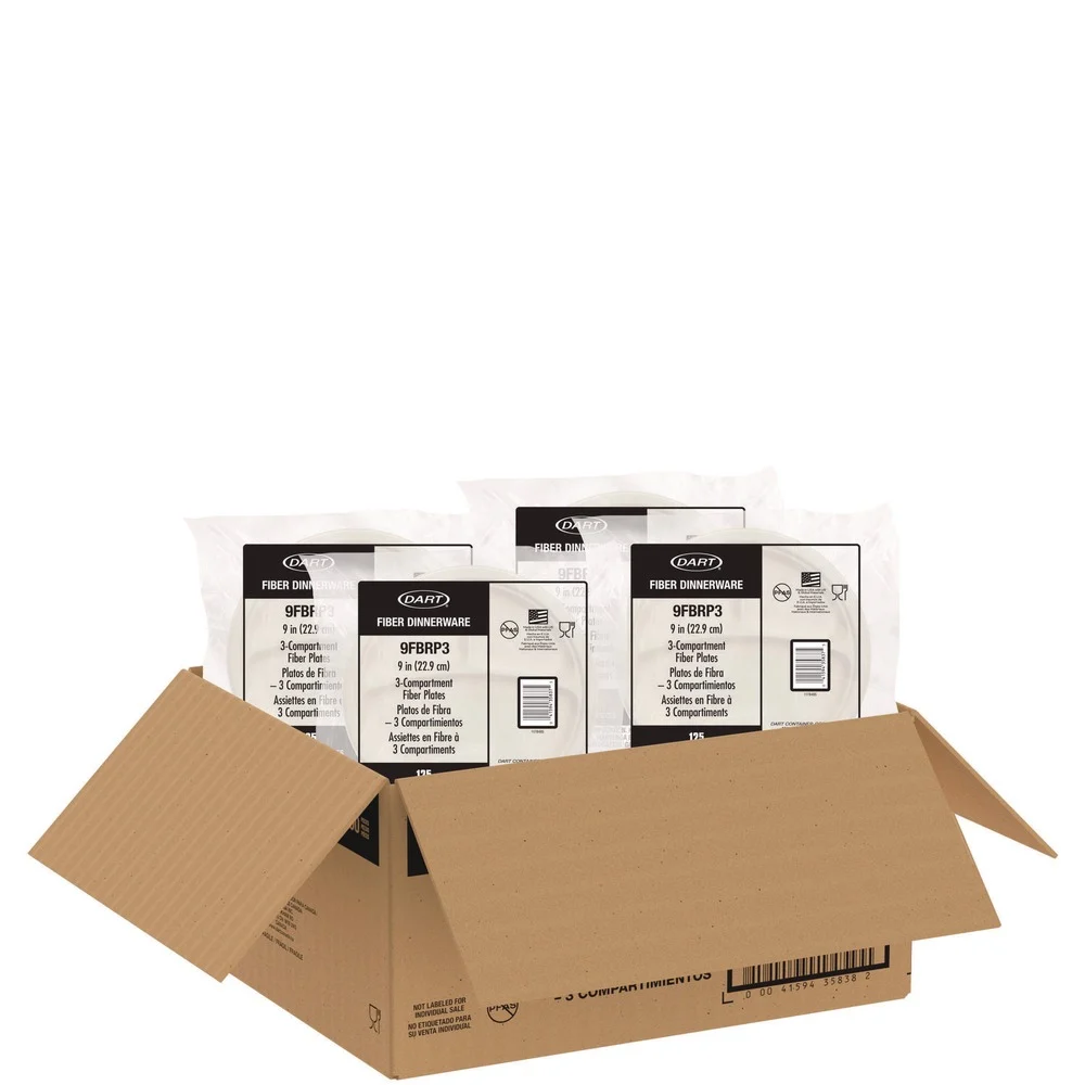Dart 9FBRP3 9 in. Diameter 3-Compartment ProPlanet Seal Compostable Fiber Dinnerware Plate - Natural (500/Carton)