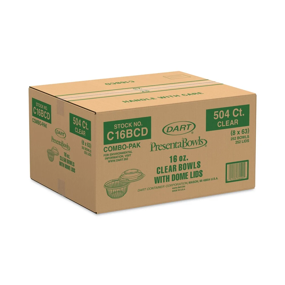 Dart C16BCD 16 oz. PresentaBowls Plastic Bowl/Lid Combo-Paks - Clear (504/Carton)