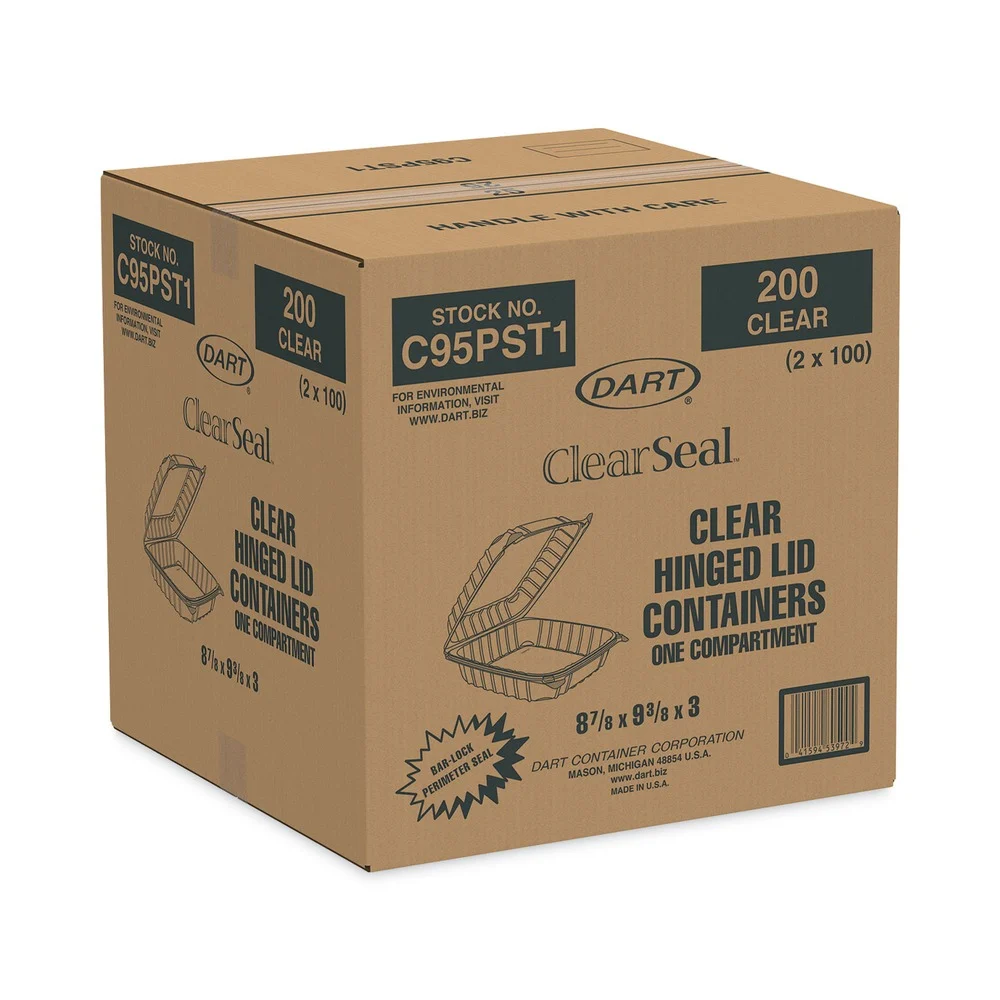 Dart C95PST1 ClearSeal 9.3 in. x 8.8 in. x 3 in. Hinged-Lid Plastic Containers - Clear (200/Carton)
