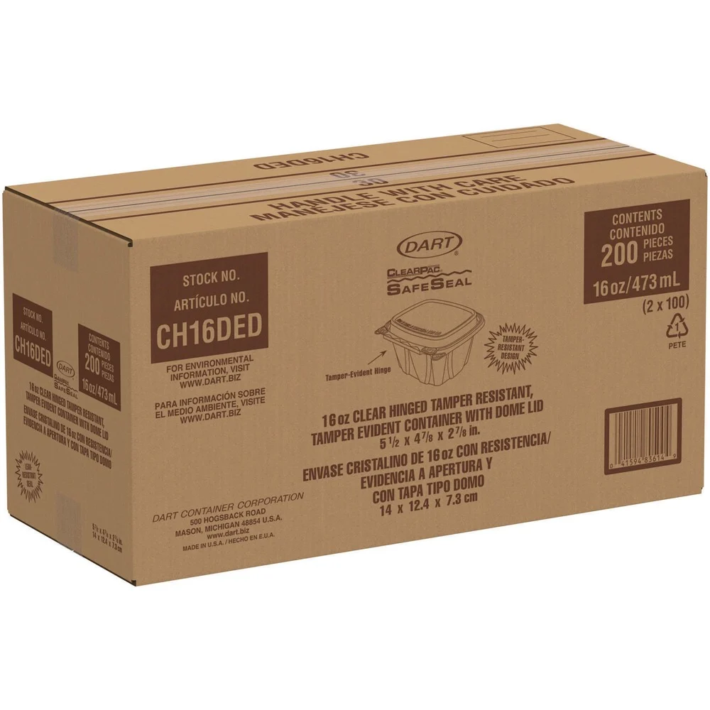 Dart CH16DED ClearPac SafeSeal 16 oz. Domed Lid Plastic Tamper-Resistant/Evident Containers - Clear (200/Carton)