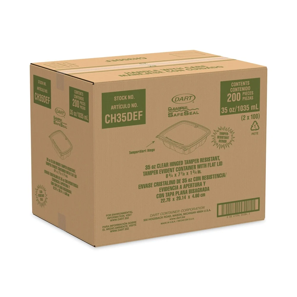 Dart CH35DEF ClearPac SafeSeal 7.9 in. x 8.8 in. x 1.8 in. Tamper-Resistant/Evident Containers - Clear (200/Carton)