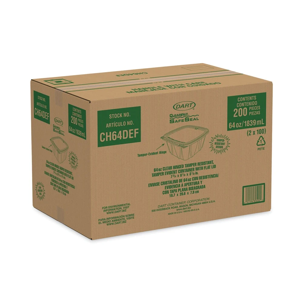 Dart CH64DEF ClearPac SafeSeal 8.1 in. x 7.8 in. x 3.3 in. Tamper-Resistant/Evident Containers - Clear (200/Carton)