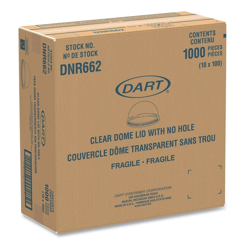 Dart DNR662 No Hole Plastic Dome Lid Fits 9 oz to 22 oz. Cups - Clear (1000/Carton)