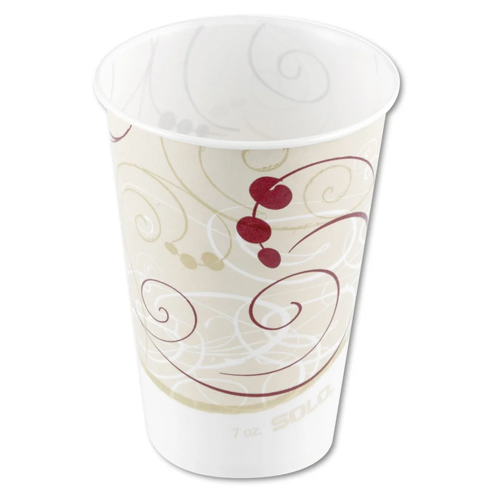 SOLO Symphony Design 7 oz. Wax Coated Paper Cups - Beige/White (2000/Carton)