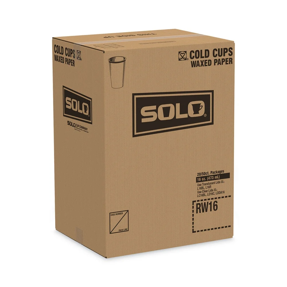 SOLO Symphony Eco-Forward 16 oz. Paper Cold Cups - White/Red/Beige (1000/Carton)