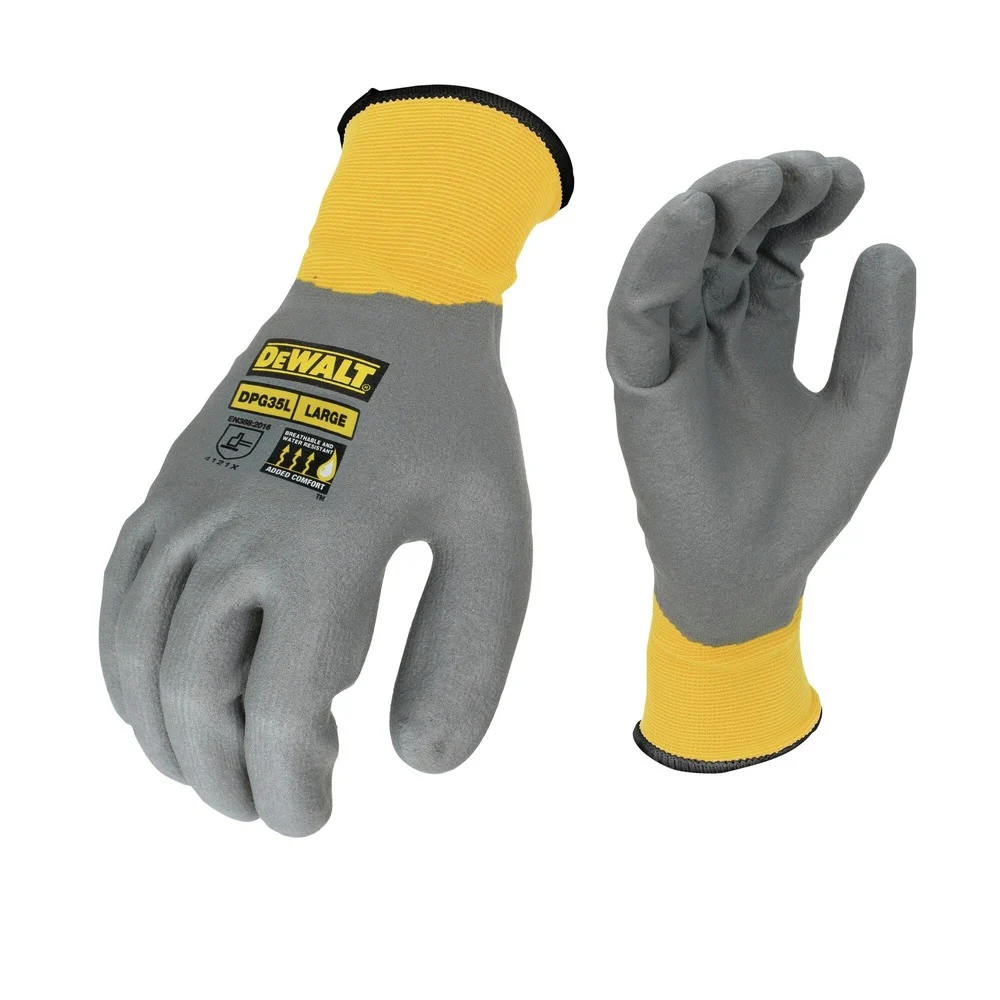 Dewalt (12/Box) Full Dip Water-Resistant Breathable Work Gloves - Medium, Gray/Yellow