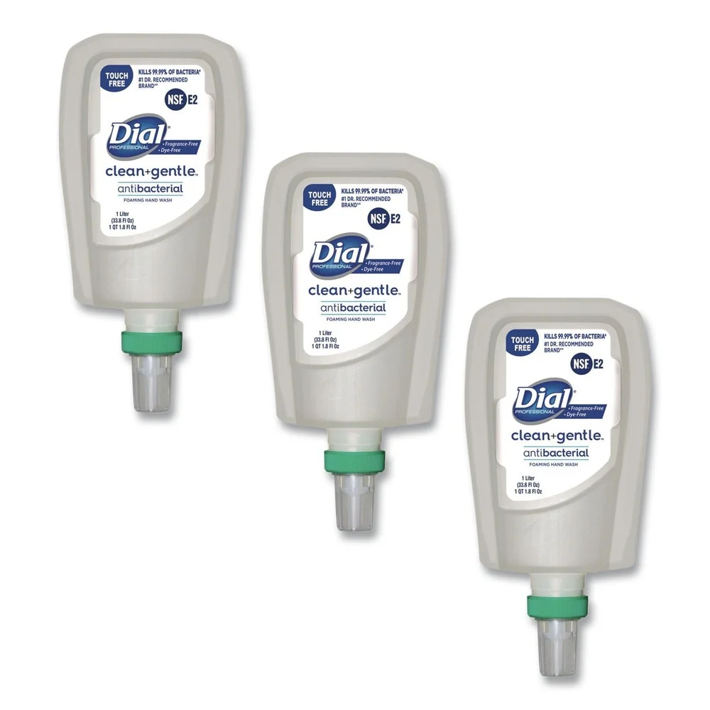 Dial Professional 17000 32106 1 Liter CleanPlusGentle Antibacterial Foaming Hand Wash Refill for FIT Touch Free Dispenser - Fragrance Free (3/Carton)