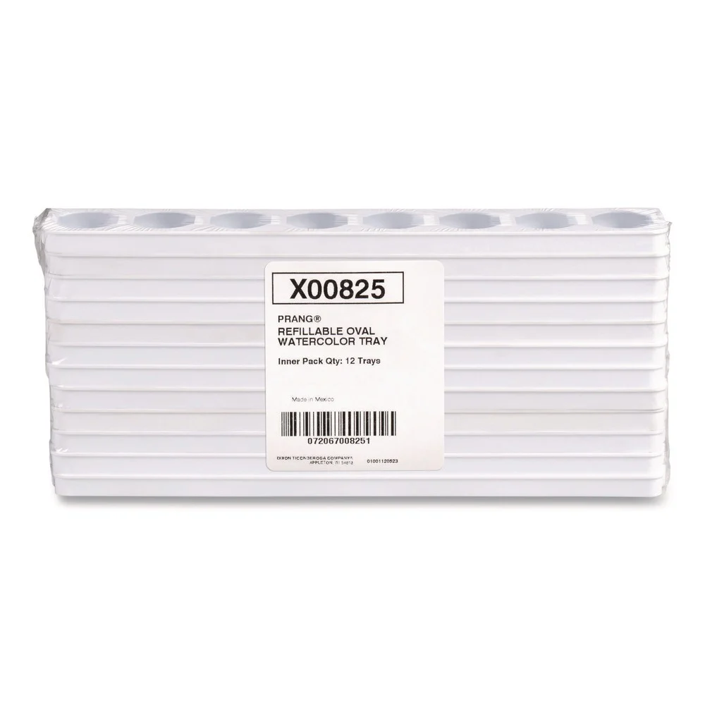 Prang X00825 Refillable Oval Watercolor Tray, White, 12/Pack