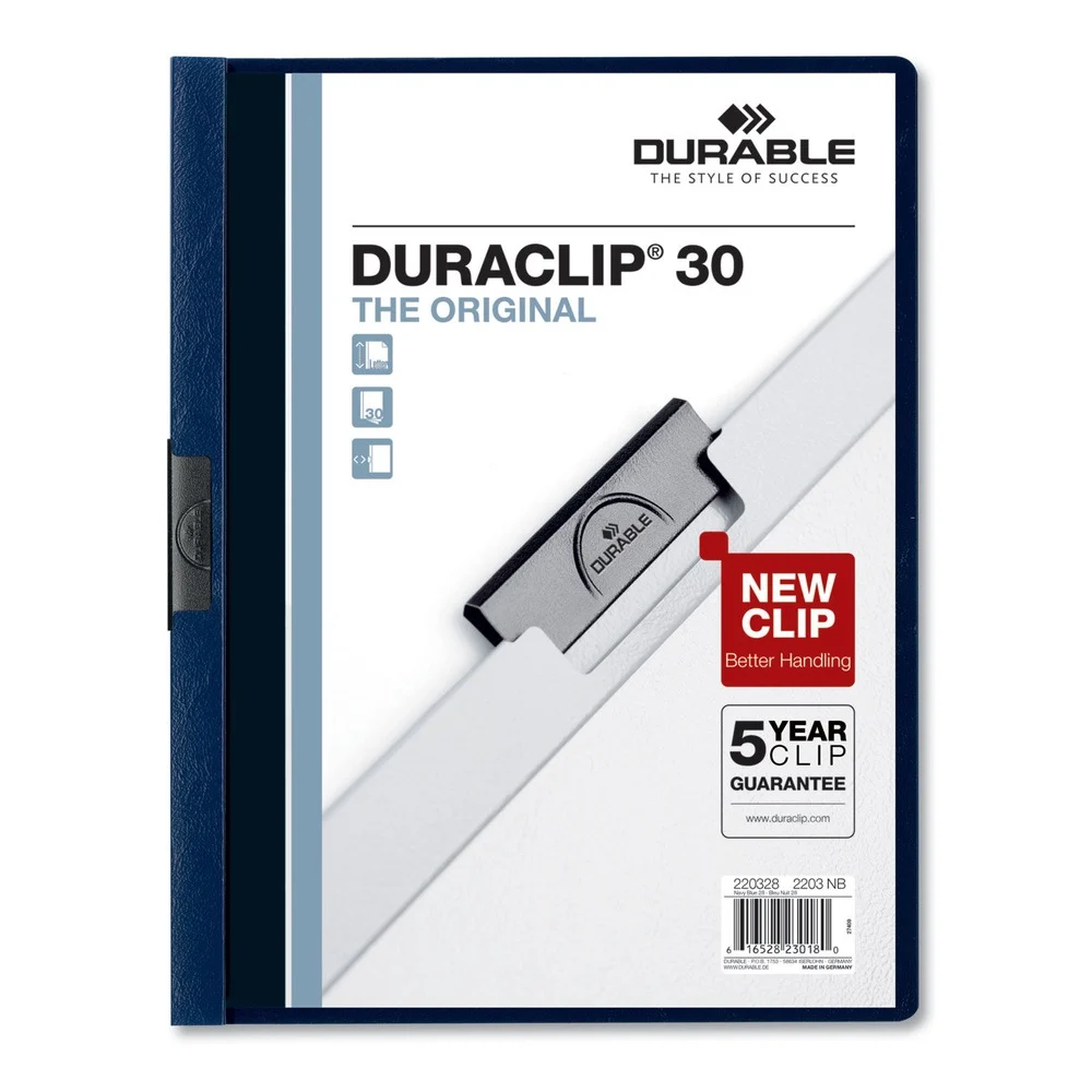 Durable 220328 DuraClip 30 Sheet Capacity Letter Size Vinyl Report Cover - Navy/Clear (25/Box)