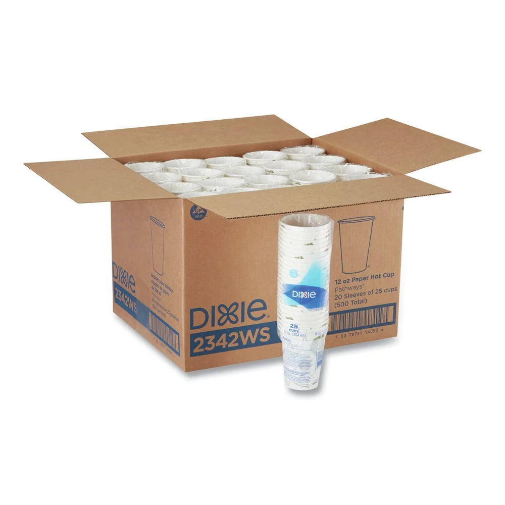Dixie Pathways 12 oz. Paper Hot Cups (25/Bag, 20 Bags/Carton)