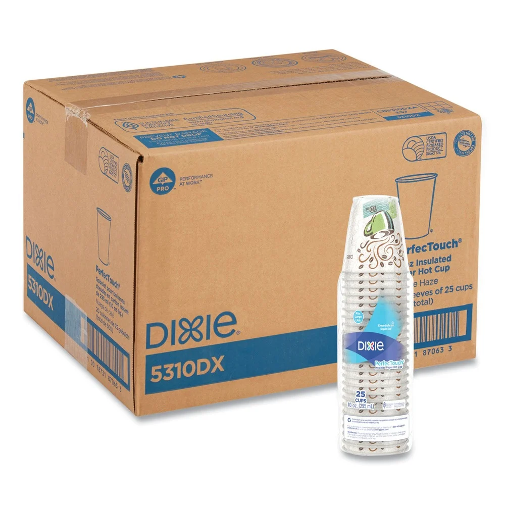 Dixie PerfecTouch 10 oz.Paper Hot Cups - Coffee Haze Design (25/Sleeve, 20 Sleeves/Carton)