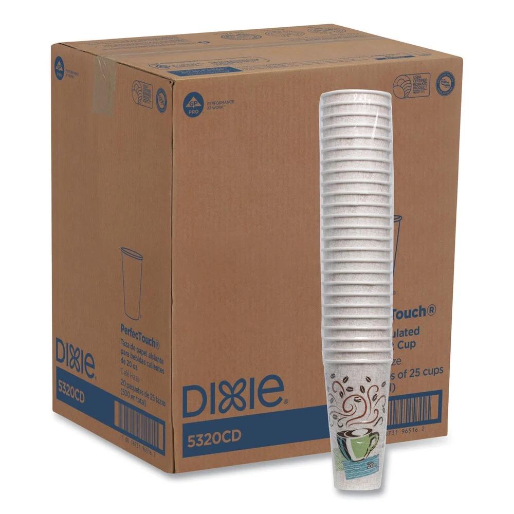 Dixie PerfecTouch 20 oz. Paper Hot Cups - Coffee Haze Design (25/Sleeve, 20 Sleeves/Carton)