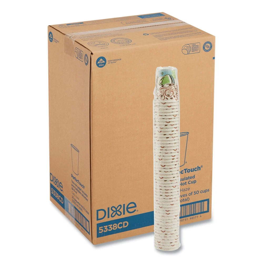 Dixie PerfecTouch 8 oz. Paper Hot Cups - Coffee Haze Design (50/Sleeve, 20 Sleeves/Carton)