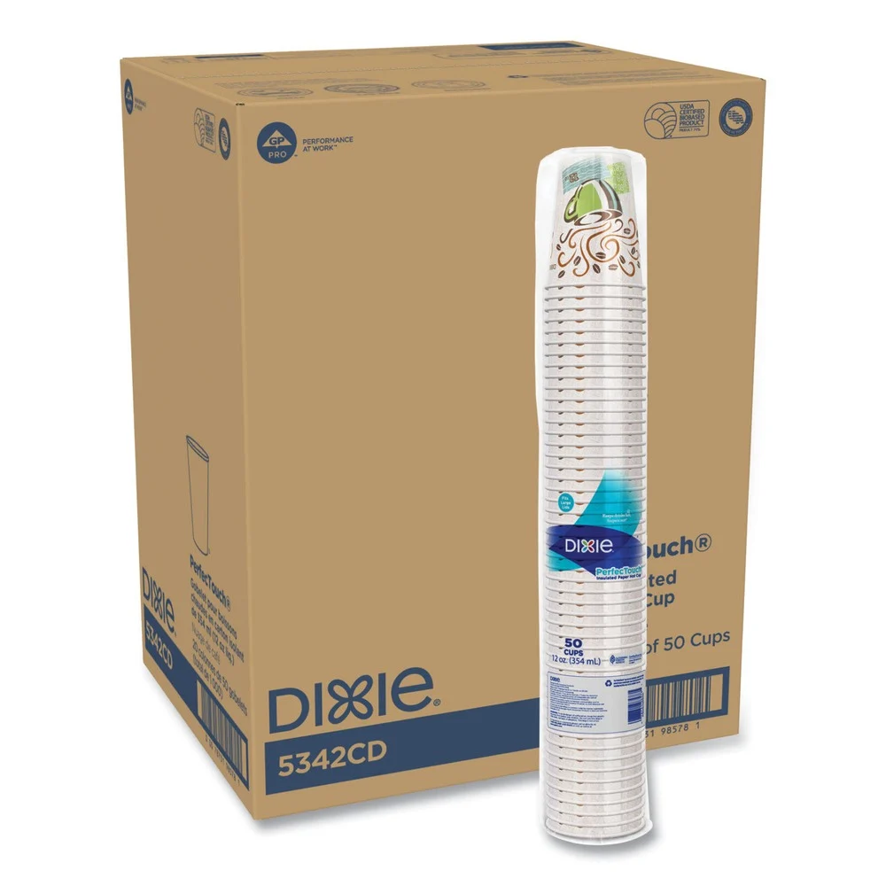 Dixie PerfecTouch 12 oz. Paper Hot Cups - Coffee Haze Design (50/Sleeve, 20 Sleeves/Carton)