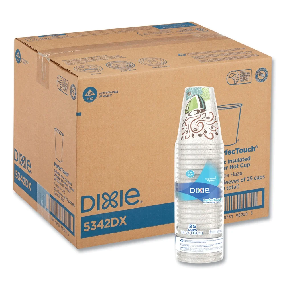 Dixie PerfecTouch 12 oz.Paper Hot Cups - Coffee Haze Design (25/Sleeve, 20 Sleeves/Carton)