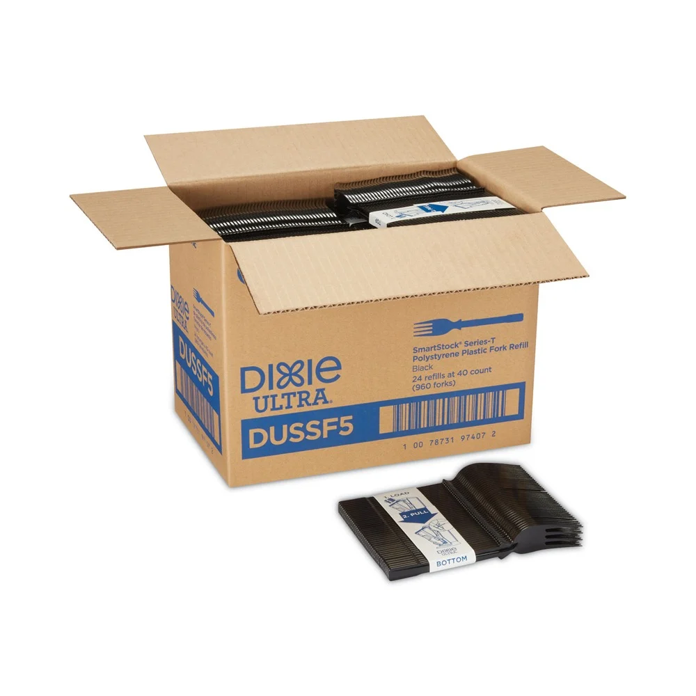 Dixie SmartStock Tri-Tower Mediumweight Polystyrene Dispensing Fork - Black (960/Carton)