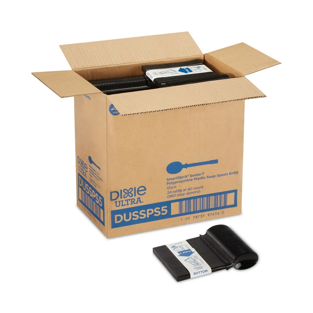 Dixie Mediumweight Polypropylene SmartStock Tri-Tower Dispensing System Cutlery Soup Spoons - Black (960/Carton)