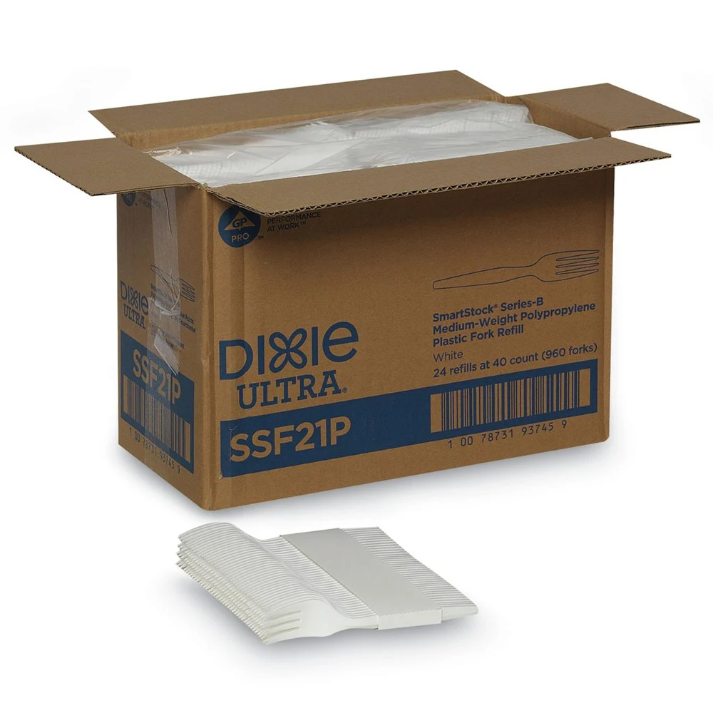Dixie SSF21P SmartStock Series-B 5.8 in. Mediumweight Plastic Cutlery Forks Refill - White (40/Pack, 24 Packs/Carton)