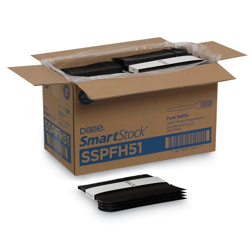 Dixie SSPFH51 SmartStock Series-O 6 in. Heavyweight Plastic Cutlery Forks Refill - Black (40/Pack, 24 Packs/Carton)