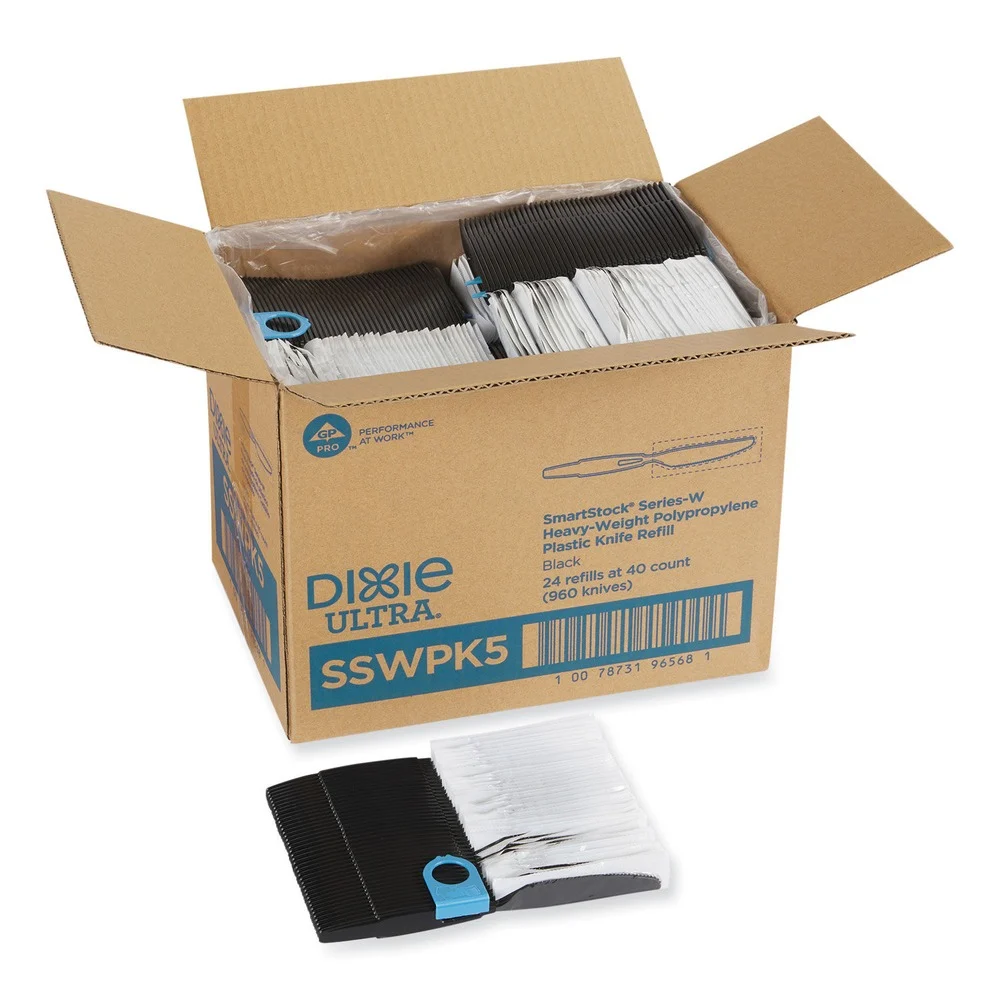 Dixie SSWPK5 SmartStock Wrapped Heavyweight Cutlery Knives Refill - Black (960/Carton)