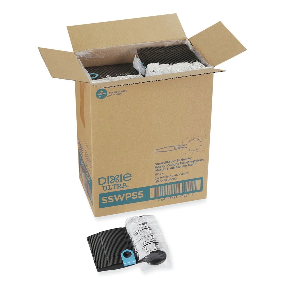 Dixie SSWPS5 SmartStock Wrapped Heavyweight Cutlery Soup Spoos Refill - Black (960/Carton)